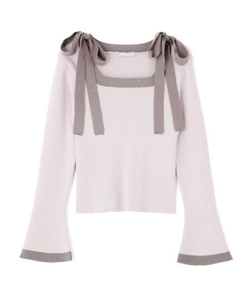 肩リボン配色ニット