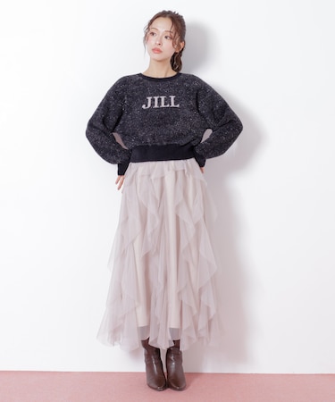 縦ラッフルチュールスカート