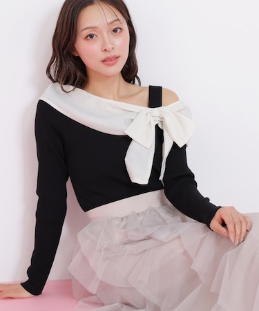 アシメリボンニット