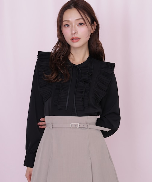 プリーツフリルブラウス