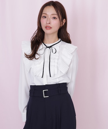 プリーツフリルブラウス