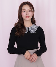 レース襟コンパクトリブニット