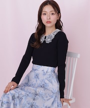 レース襟コンパクトリブニット