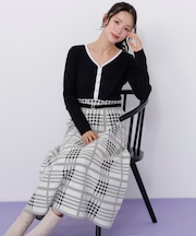 チェックニットワンピース