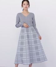 チェックニットワンピース