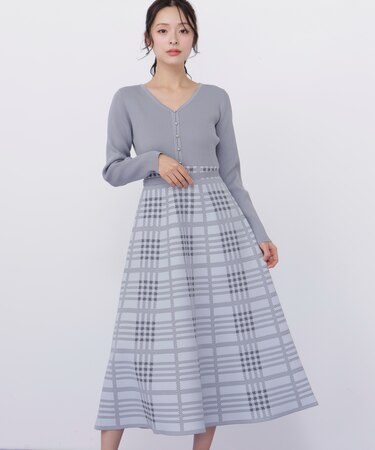 チェックニットワンピース