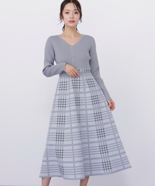 チェックニットワンピース