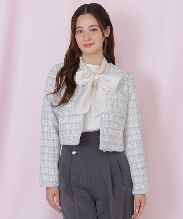 ビジューブレード付きツイードジャケット