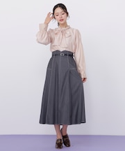 ベルト付き配色ステッチフレアスカート