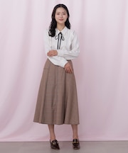 ベルト付き配色ステッチフレアスカート