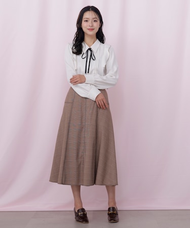 ベルト付き配色ステッチフレアスカート