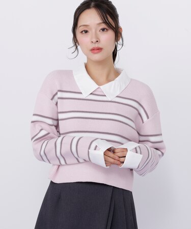 衿付きクロップドゆるニット