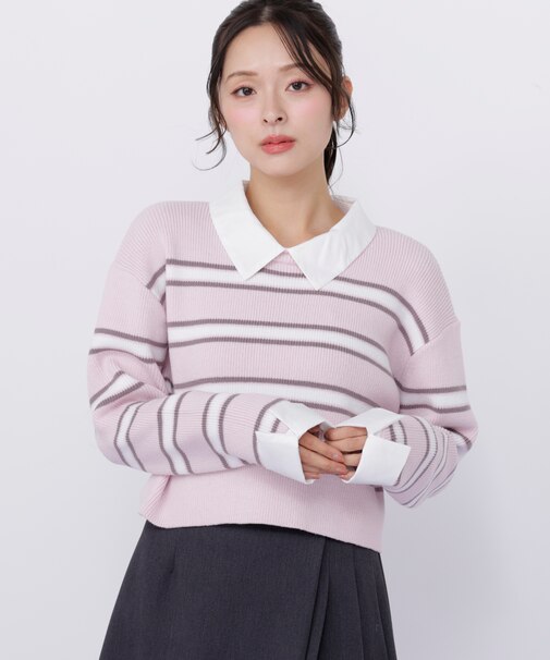 衿付きクロップドゆるニット