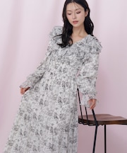 花柄ボリュームフリルワンピース