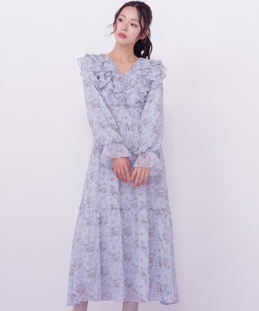 花柄ボリュームフリルワンピース
