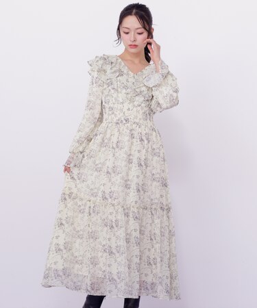 花柄ボリュームフリルワンピース