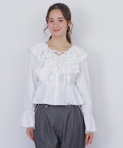 レーストリムラッフルブラウス