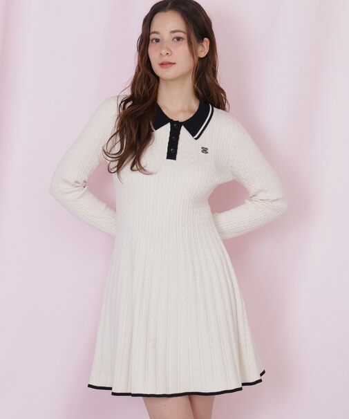 ポロ襟ケーブルミニワンピース