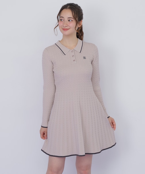 ポロ襟ケーブルミニワンピース