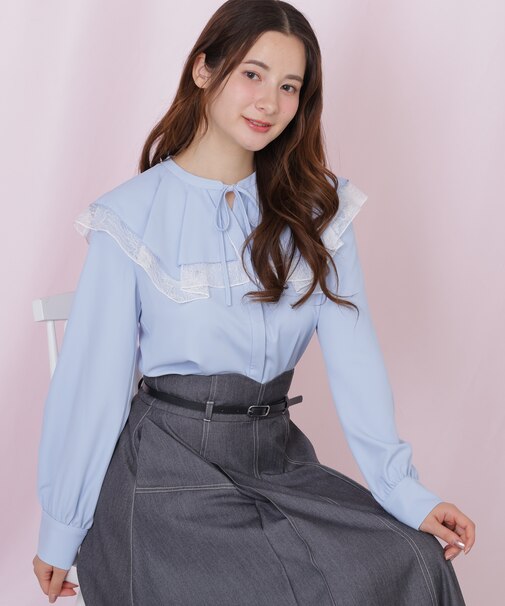 ビッグカラーレースレイヤードブラウス