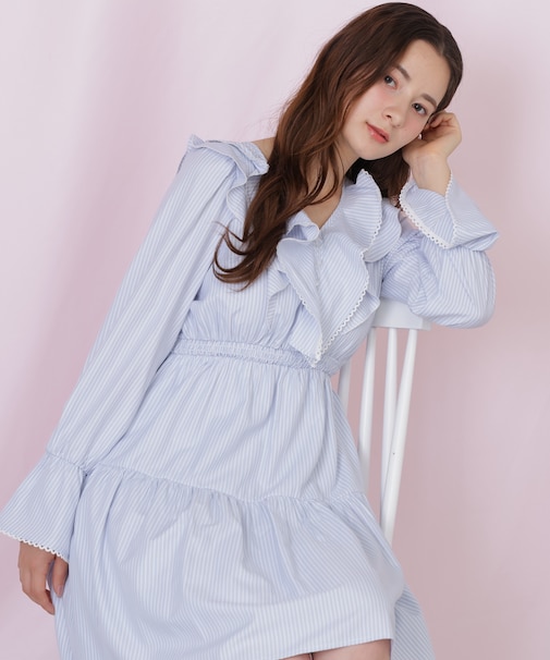 ストライプレースミニワンピース