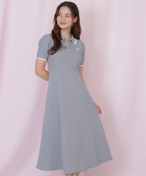 ダブル襟半袖ポロシャツワンピース