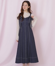 デニムライク配色ステッチビスチェジャンスカ