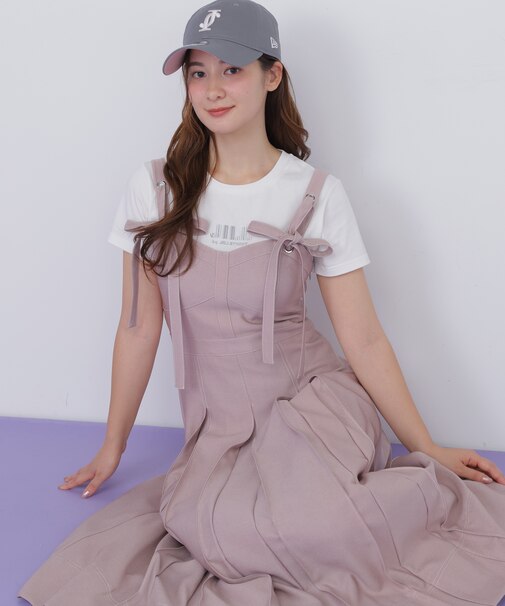 デニムライク配色ステッチビスチェジャンスカ