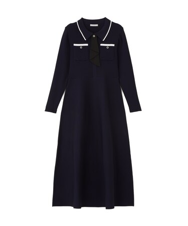 タイ付きニットワンピース