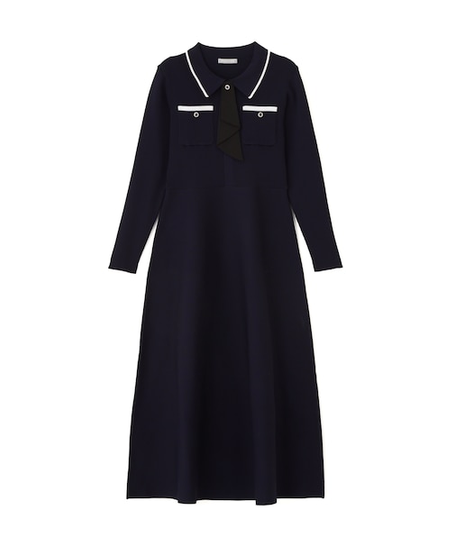 タイ付きニットワンピース