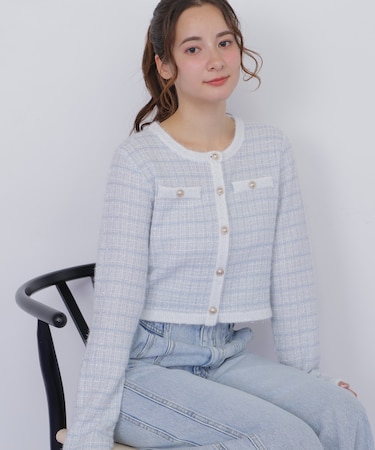 ラメツィードニットジャケット