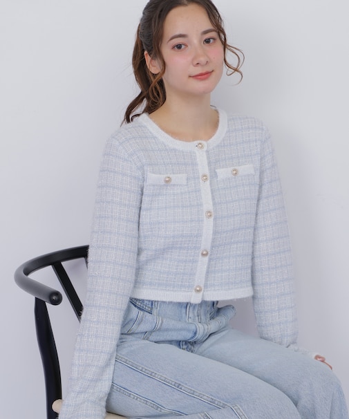 ラメツィードニットジャケット