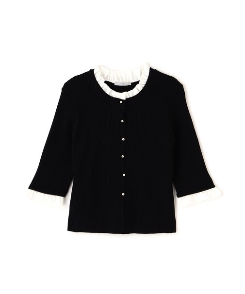 フリルカラーリブニット