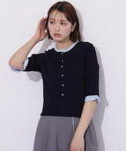 フリルカラーリブニット