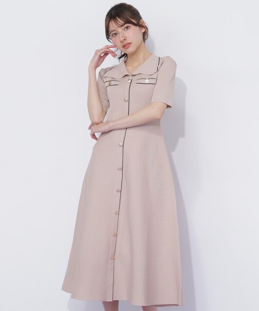 開襟配色ニットワンピース