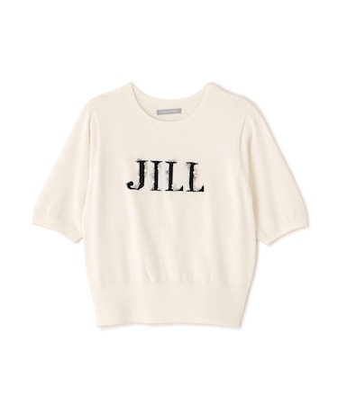 半袖ロゴジャカードビジューニット