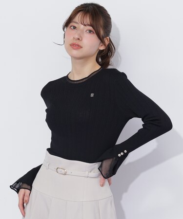 　袖シアースリットニット