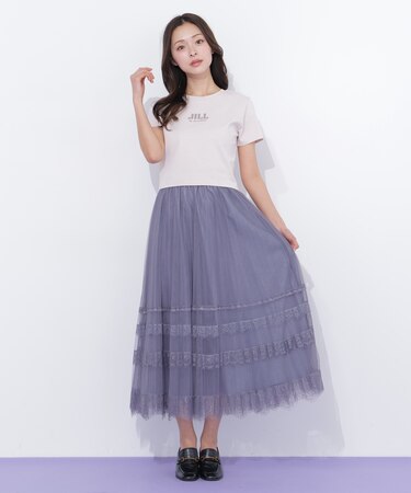 ヘムレースプリーツチュールスカート