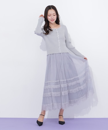 ヘムレースプリーツチュールスカート