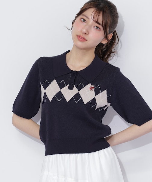 <BEARシリーズ>ポロ襟アーガイルニット