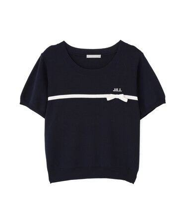 ラインリボン半袖ニット