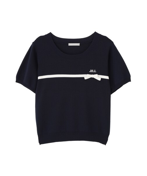 ラインリボン半袖ニット