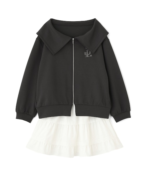 ビッグカラーパーカーティアードミニスカートセット