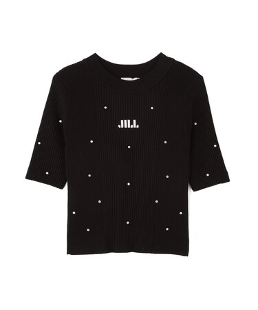 半袖ビジューコンパクトニット