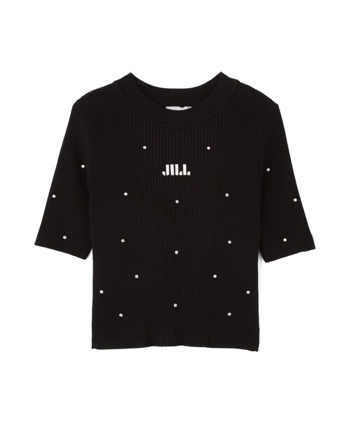 半袖ビジューコンパクトニット