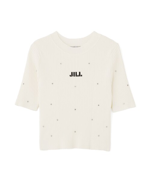 半袖ビジューコンパクトニット