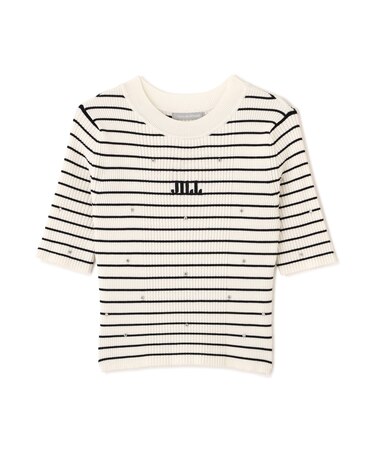 半袖ビジューコンパクトニット