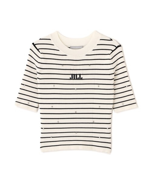 半袖ビジューコンパクトニット