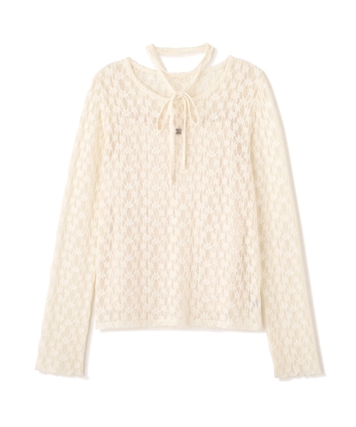 チョーカー付きレースカットソー