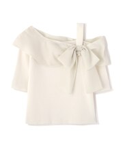 半袖アシメリボンニット